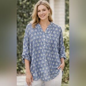 J.Marie EUC Small PTP 28 Blue Patterned Women's Top - Oversized